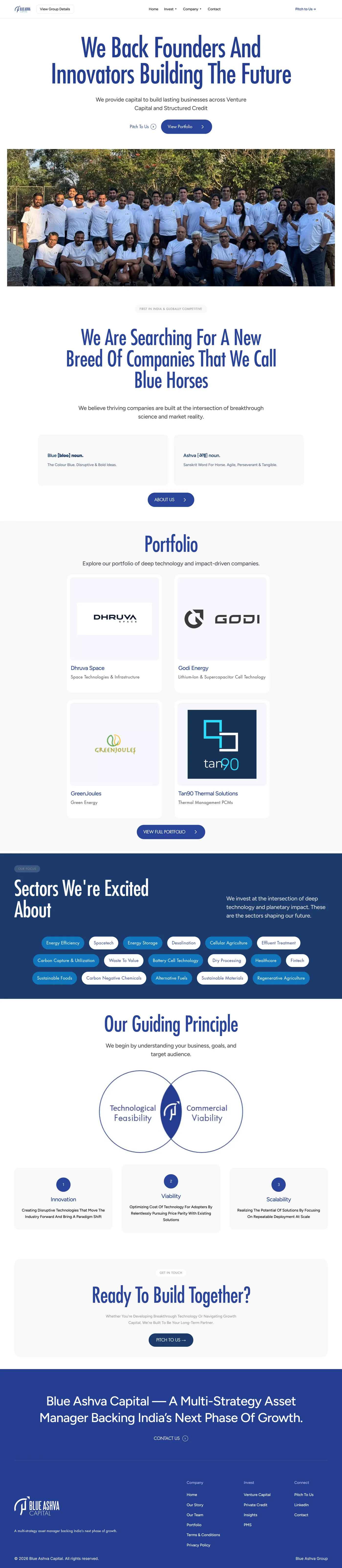 Home. The hero, the portfolio, the sector focus section and the guiding principle.