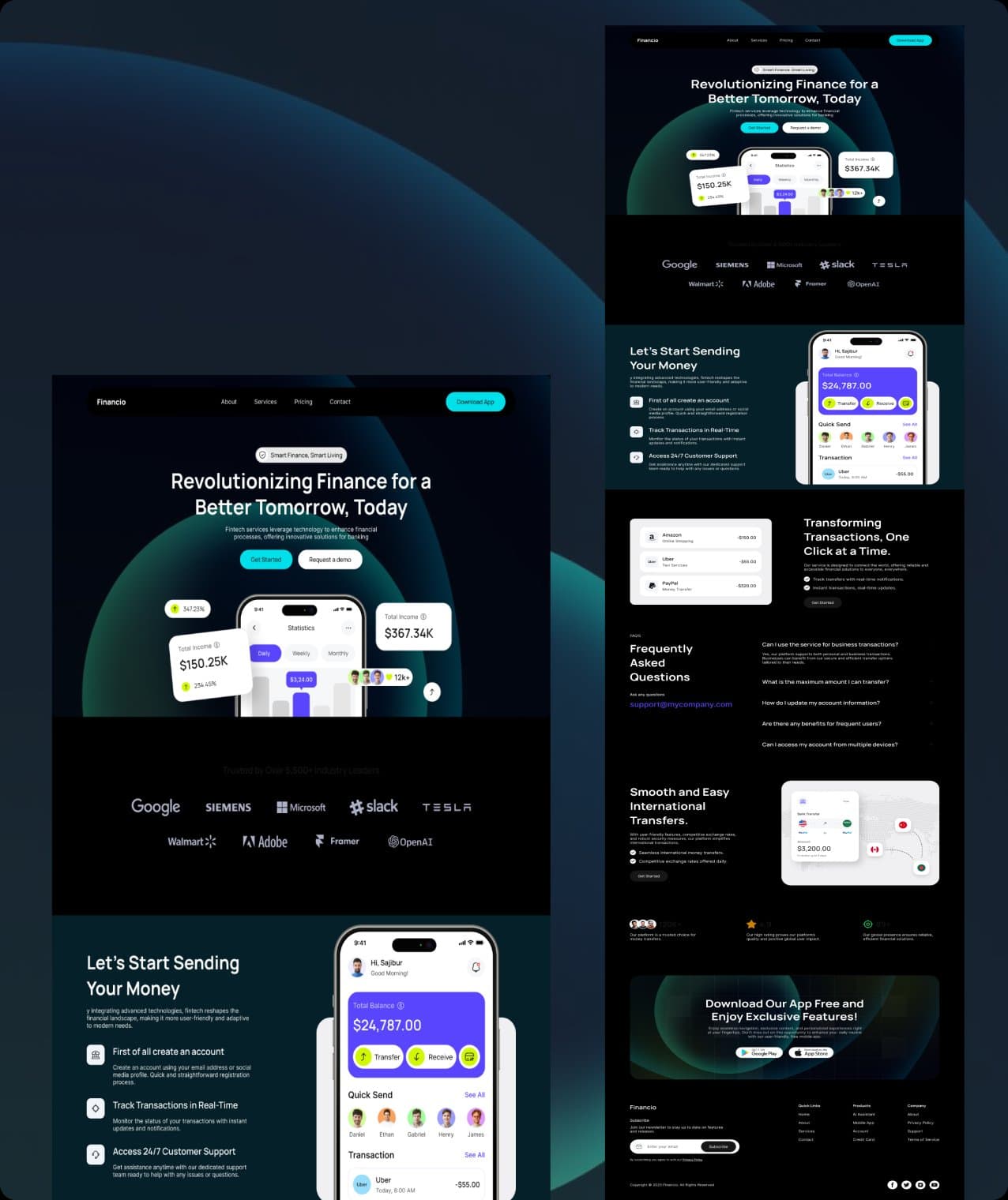Finance platform landing page