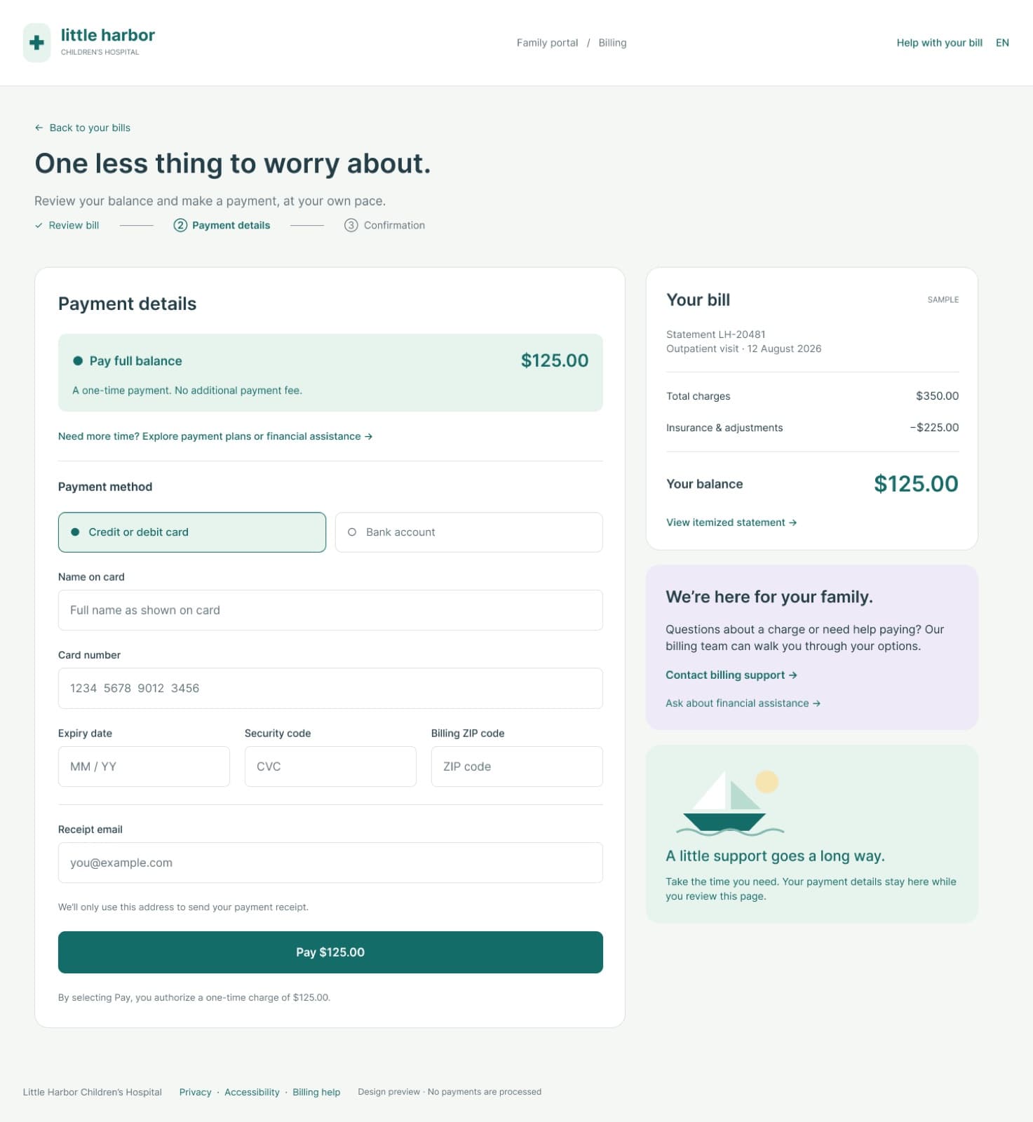 Hospital bill payment page