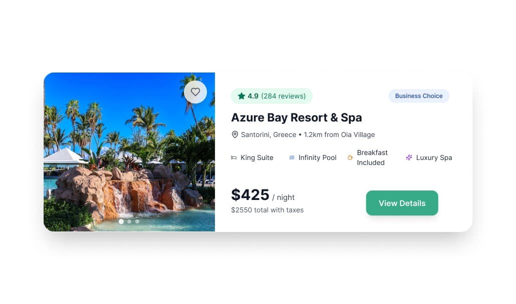 Hotel booking card, horizontal