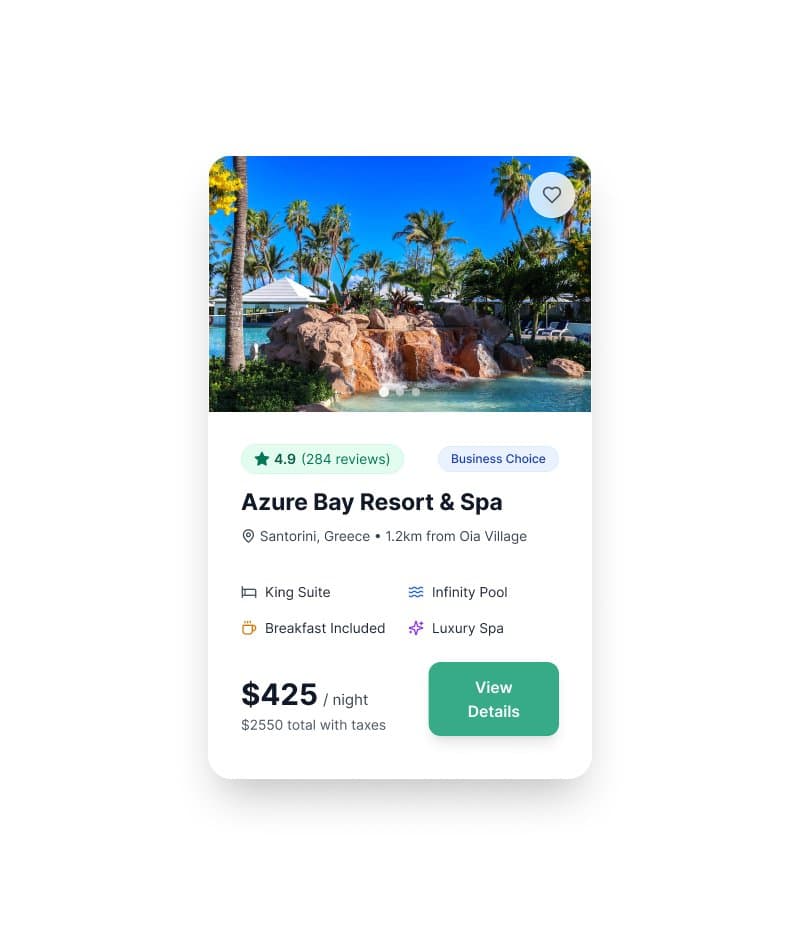Hotel booking card, vertical