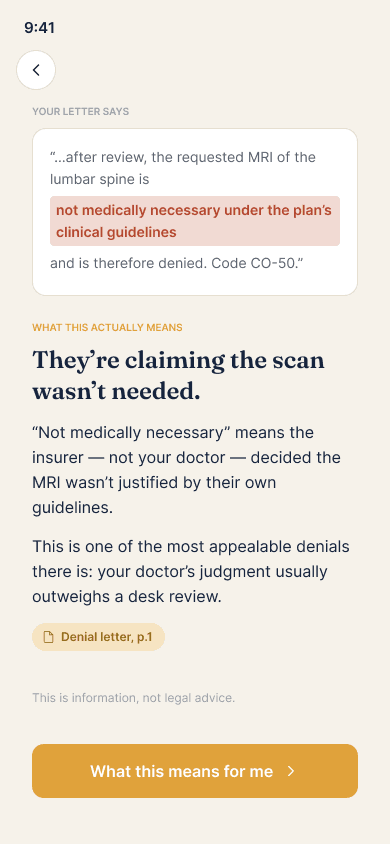 Appeal — decoding the denial letter