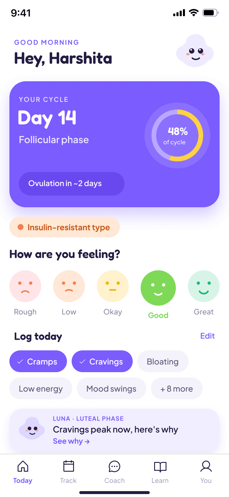 CycleSync home screen