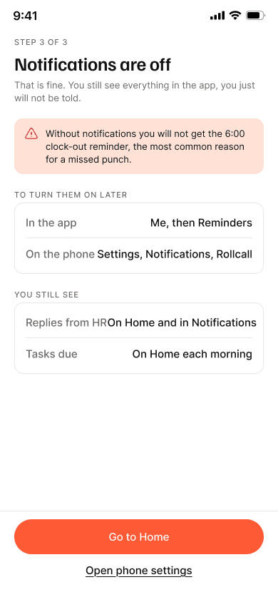 Notifications denied screen